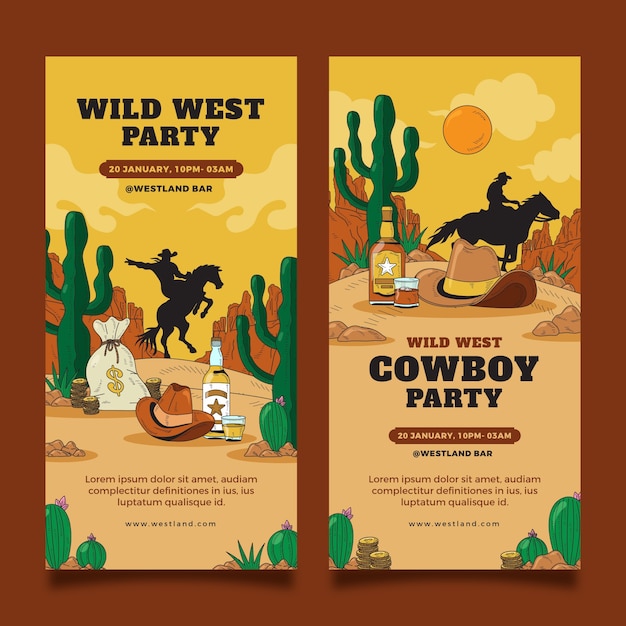 Hand drawn cowboy party vertical banner