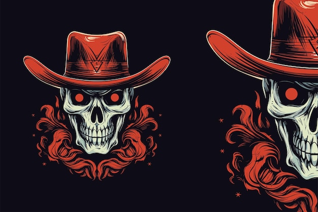 Hand Drawn Cowboy Skull Head Vector Illustration