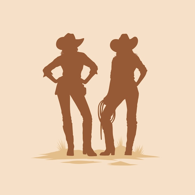 Vettore silhouette di cowgirl disegnata a mano