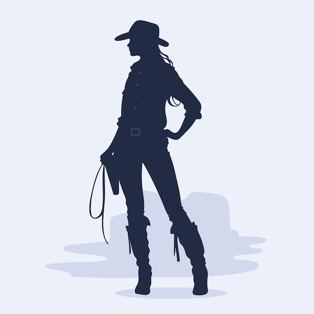 Vettore silhouette di una cowgirl disegnata a mano