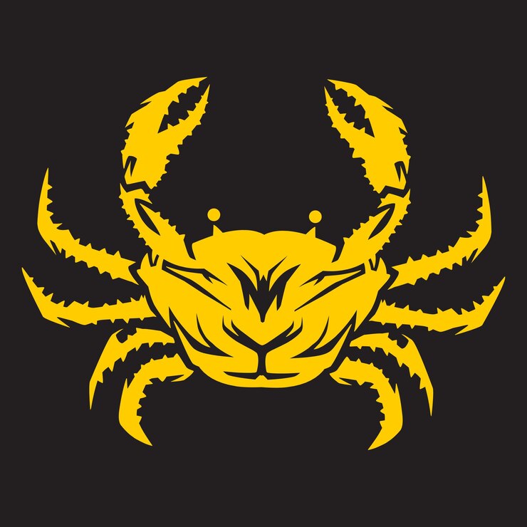 Vector hand drawn crab in gold and black background