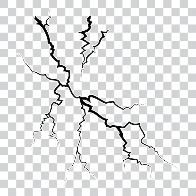 hand drawn cracked glass wall ground lightning storm effect doodle break with transparant background vector illustration