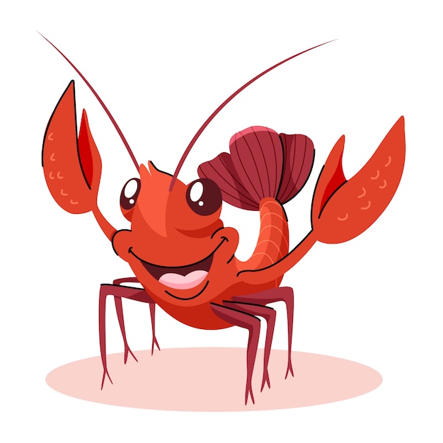 Vector hand drawn crawfish cartoon illustration