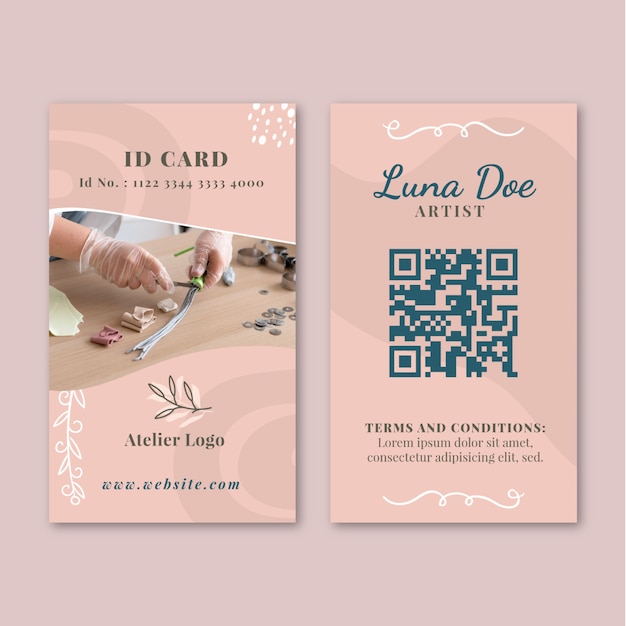 Vector hand drawn creative atelier id card template