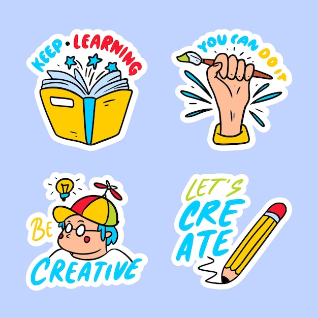 Hand drawn creative colorful stickers collection