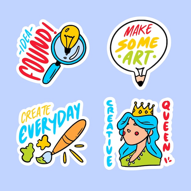 Hand drawn creative colorful stickers collection