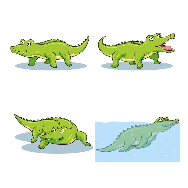 Vector hand drawn crocodile cartoon collection