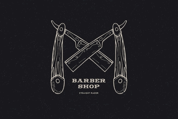 Vector hand drawn crossed straight razors. vintage label, hand drawn on the theme of barber shop and shave.