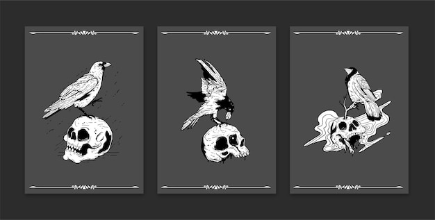 Hand Drawn Crow Card Collection