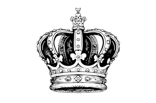 Hand drawn crown ink sketch Engraving style vector illustration