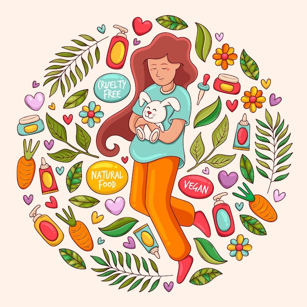 Illustrazione cruelty free e vegana disegnata a mano