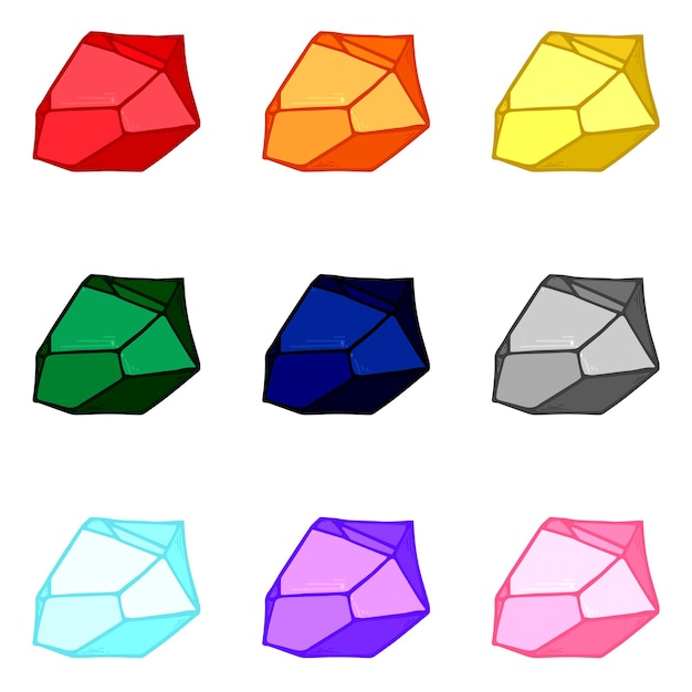 Вектор Набор рисованных кристаллов геометрические драгоценные камни бриллианты векторная иллюстрация осколок стекла клипарт