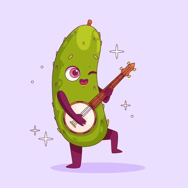 Vector hand drawn cucumber  cartoon illustration