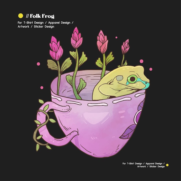 Hand drawn a cup of frog illustration for tshirt