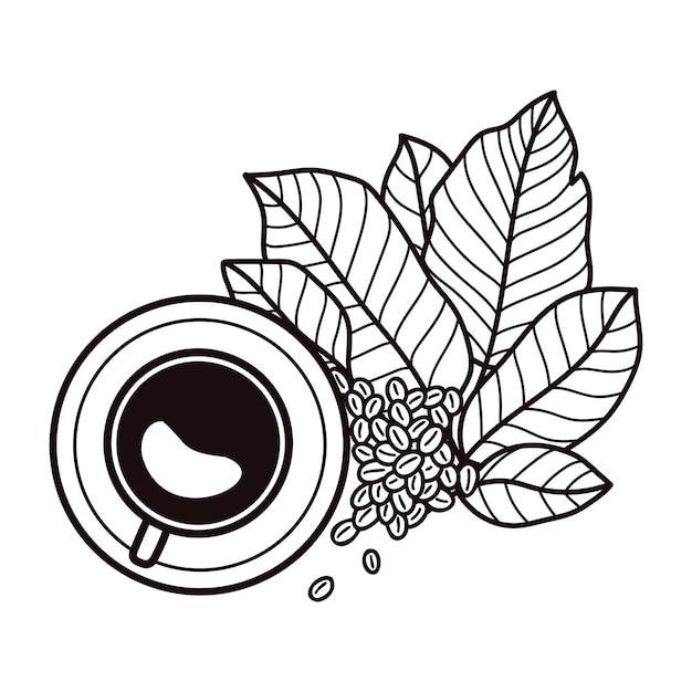 Vector hand drawn cup of hot coffee from the top view in doodle style