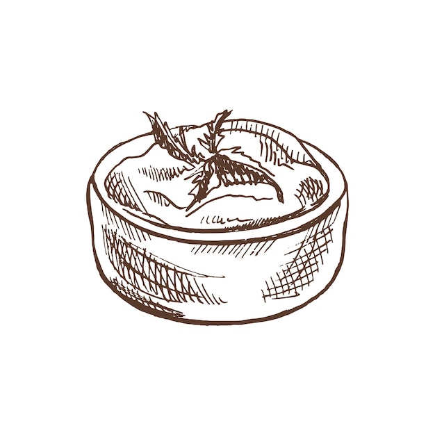 Нарисованная вручную иллюстрация эскиза йогурта, подробное молочное изображение в стиле ретро, винтажный элемент