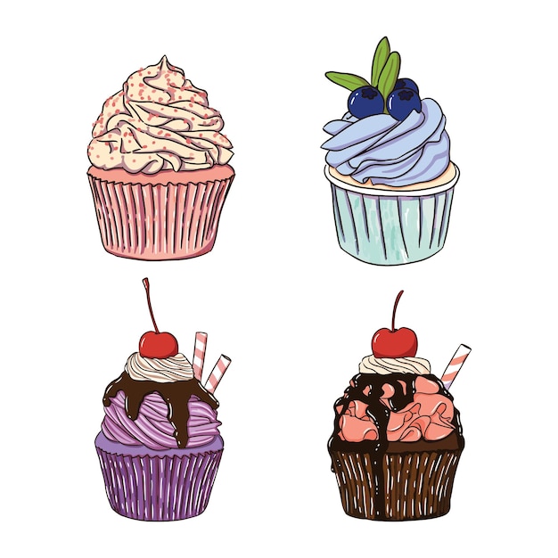 Vector hand drawn cupcakes element for decoration