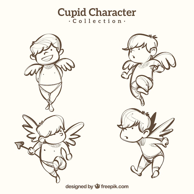 Vector hand drawn cupid characther collection