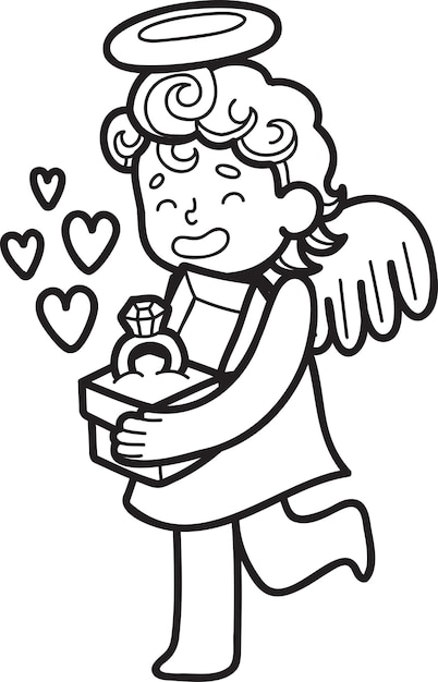 Hand Drawn Cupid and engagement ring illustration