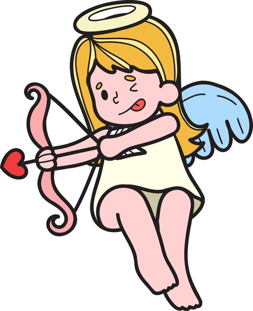 Vector hand drawn cupid is shooting an arrow illustration