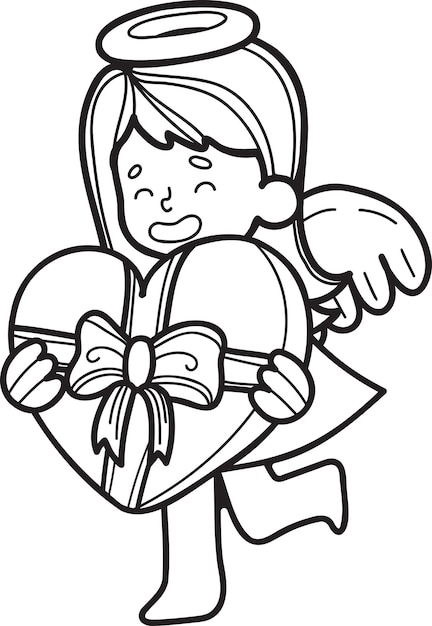 Hand drawn cupid with heart illustration