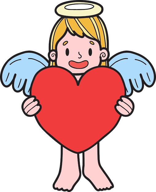 Hand Drawn cupid with heart illustration
