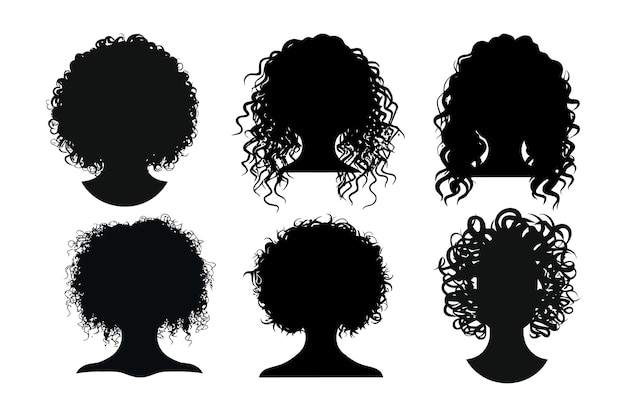 Vector hand drawn curly hair silhouette