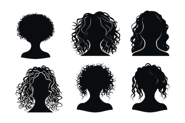 Vector hand drawn curly hair silhouette