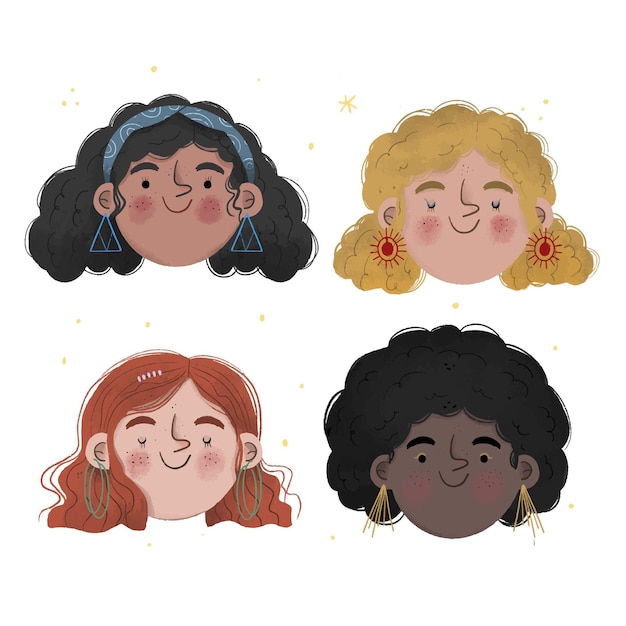 Vector hand-drawn curly hair types