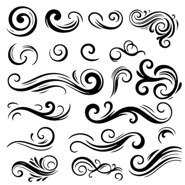 Vector hand drawn curly swishes swashes and swoops