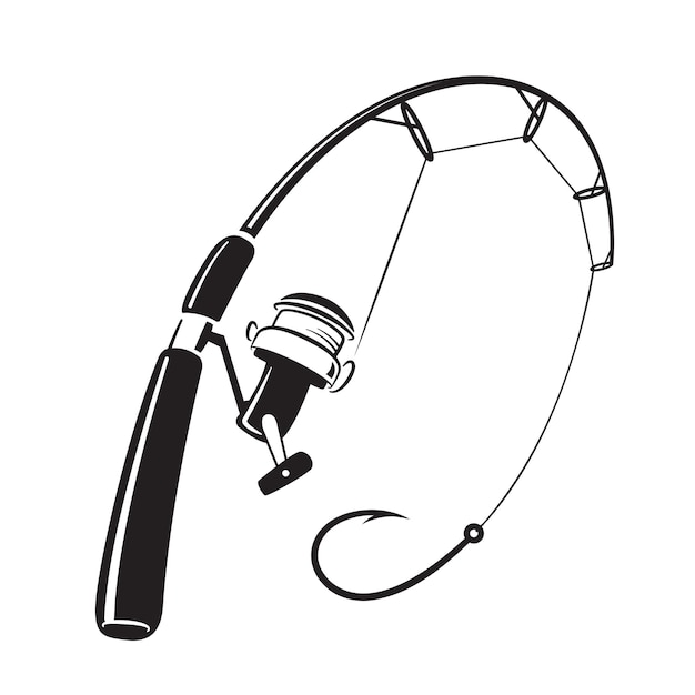 Hand drawn curved fishing rod vector