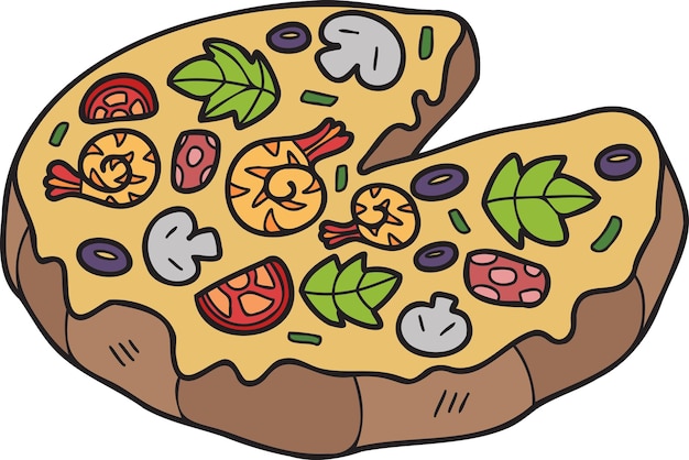 Illustrazione della pizza tagliata disegnata a mano in stile doodle