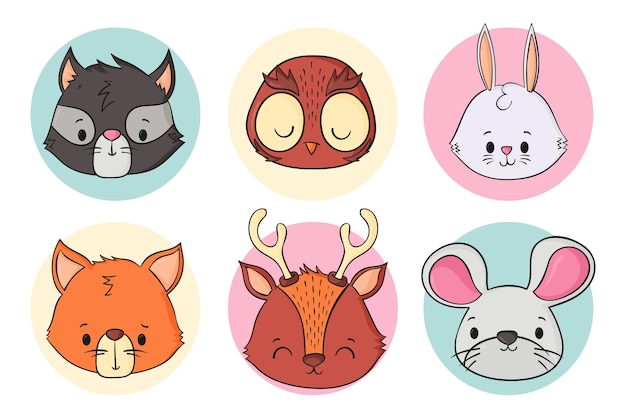 Hand drawn cute animal avatar elements