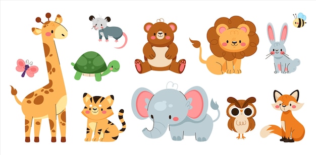 Hand drawn cute animals collection