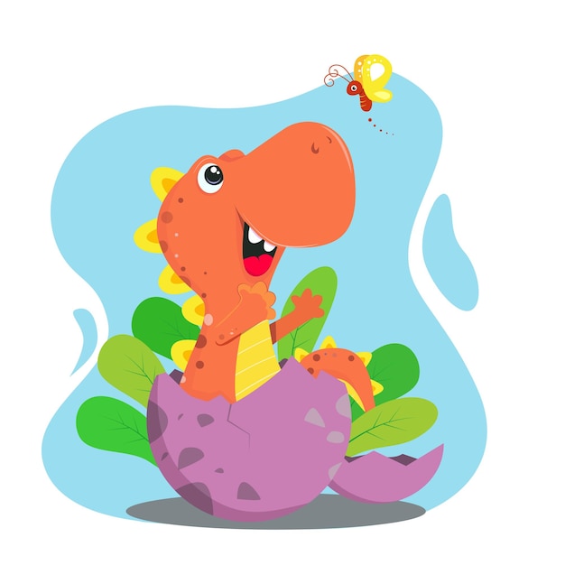 Hand drawn cute baby dinosaur illustration vector