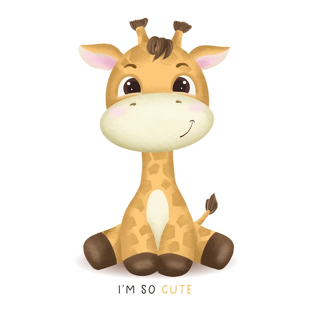 Vector hand drawn cute baby giraffe illustration