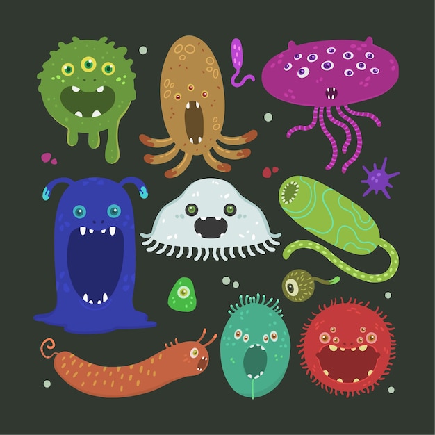 Hand drawn cute bacteria collection