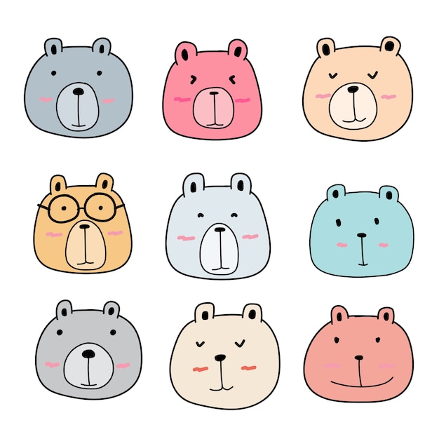 Hand drawn cute bear characters set