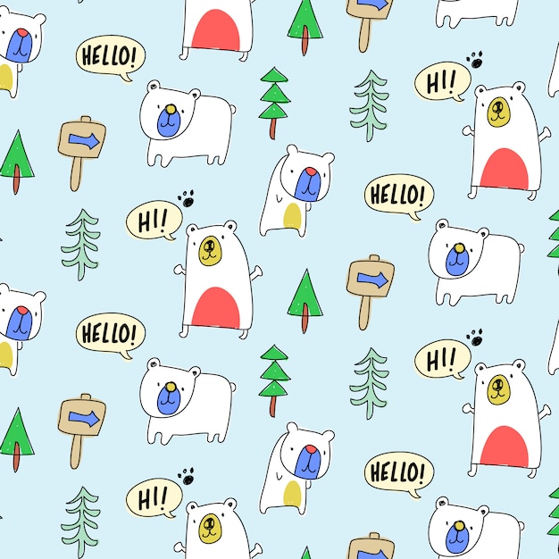 Hand drawn cute bear pattern background