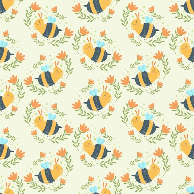 Vector hand drawn cute bee seamless pattern premium vector