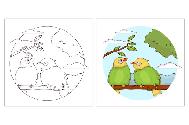 Hand drawn cute bird for coloring page 1