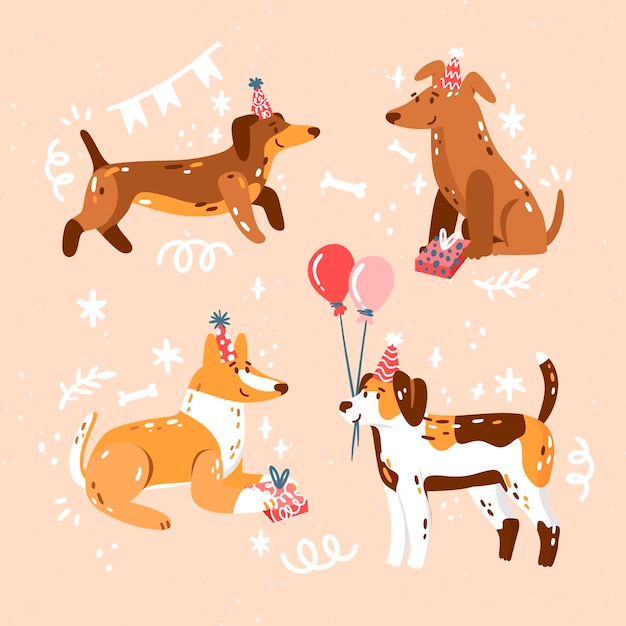 Vector hand drawn cute birthday collection
