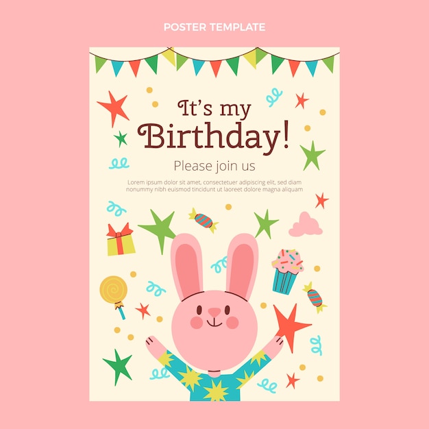 Vector hand drawn cute birthday poster template