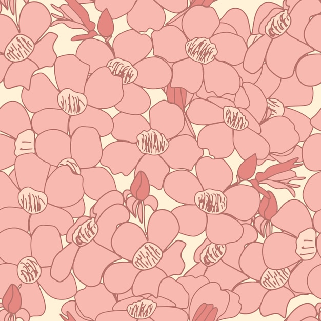 Hand drawn cute blossom flowers bouquet seamless pattern. Simple ditsy floral repeat wallpaper.