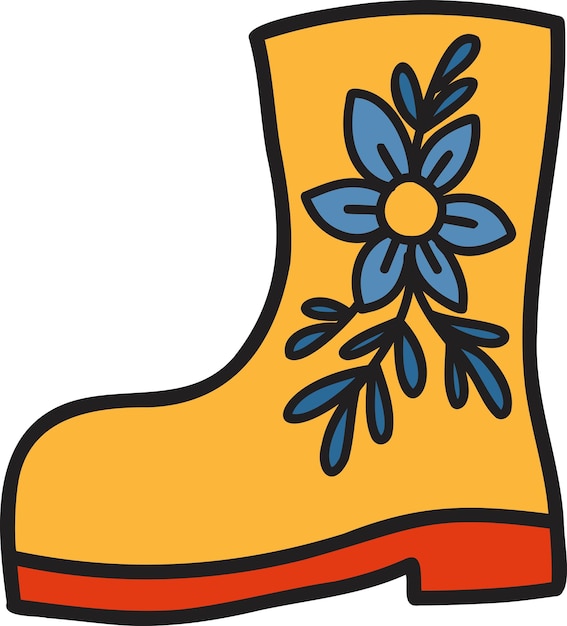 Hand Drawn cute Boots with flowers illustration