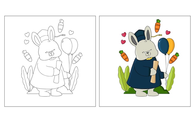 Hand drawn Cute Bunny Graduation Coloring page