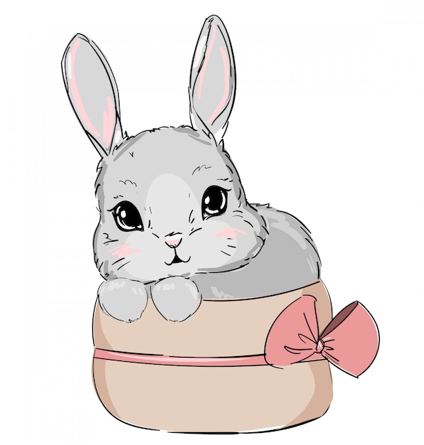 Hand Drawn Cute Bunny, кролик с принтом, детский принт на футболке.