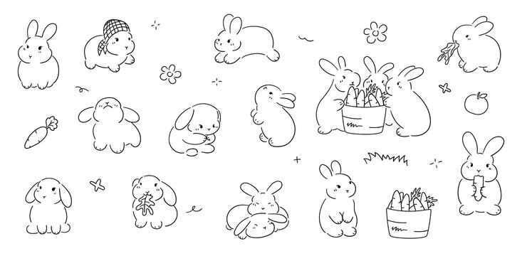 Vector 手描きの可愛いウサギ 絵画 かしいウサギ
