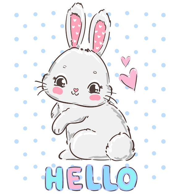 Hand drawn Cute Bunny vector illustration print design rabbit