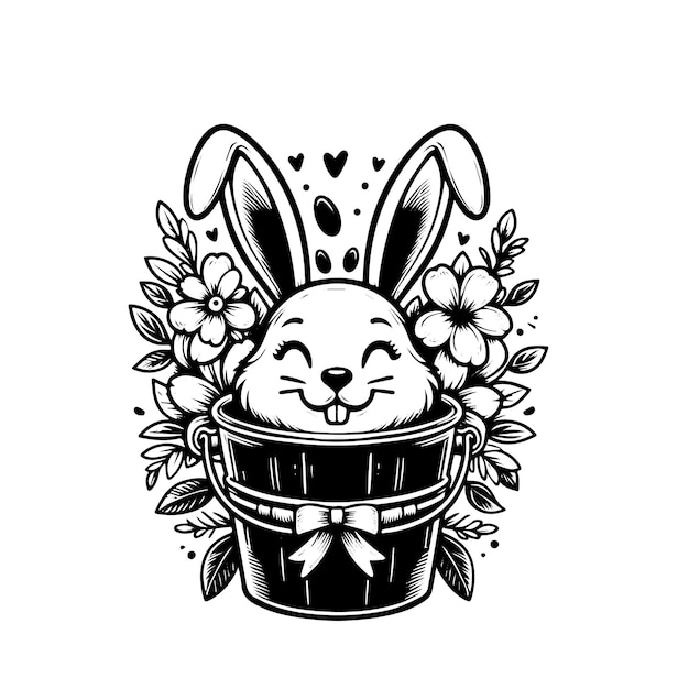 Vector hand drawn cute bunny with flowers vector